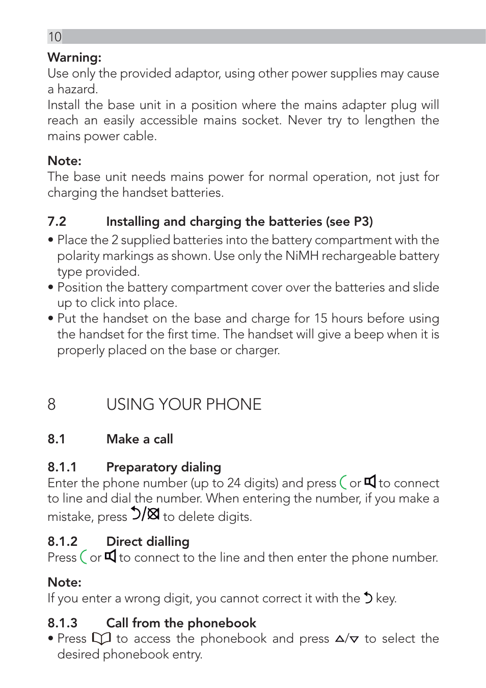 8using your phone | AEG Voxtel D500 - d550bt User Manual | Page 10 / 100