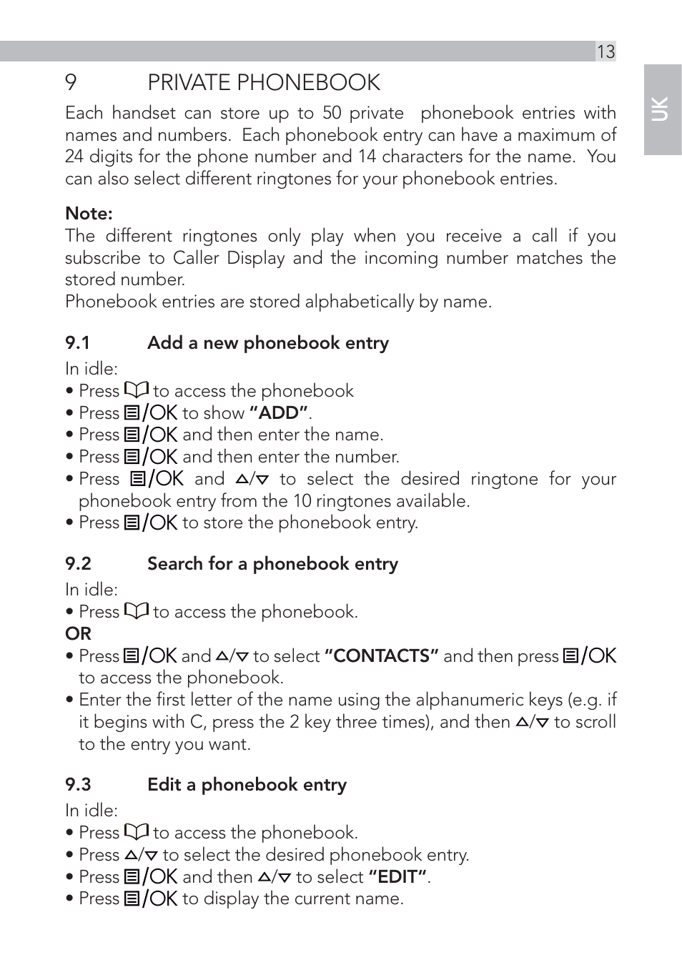 9 private phonebook | AEG Voxtel D500 - d550bt User Manual | Page 13 / 100