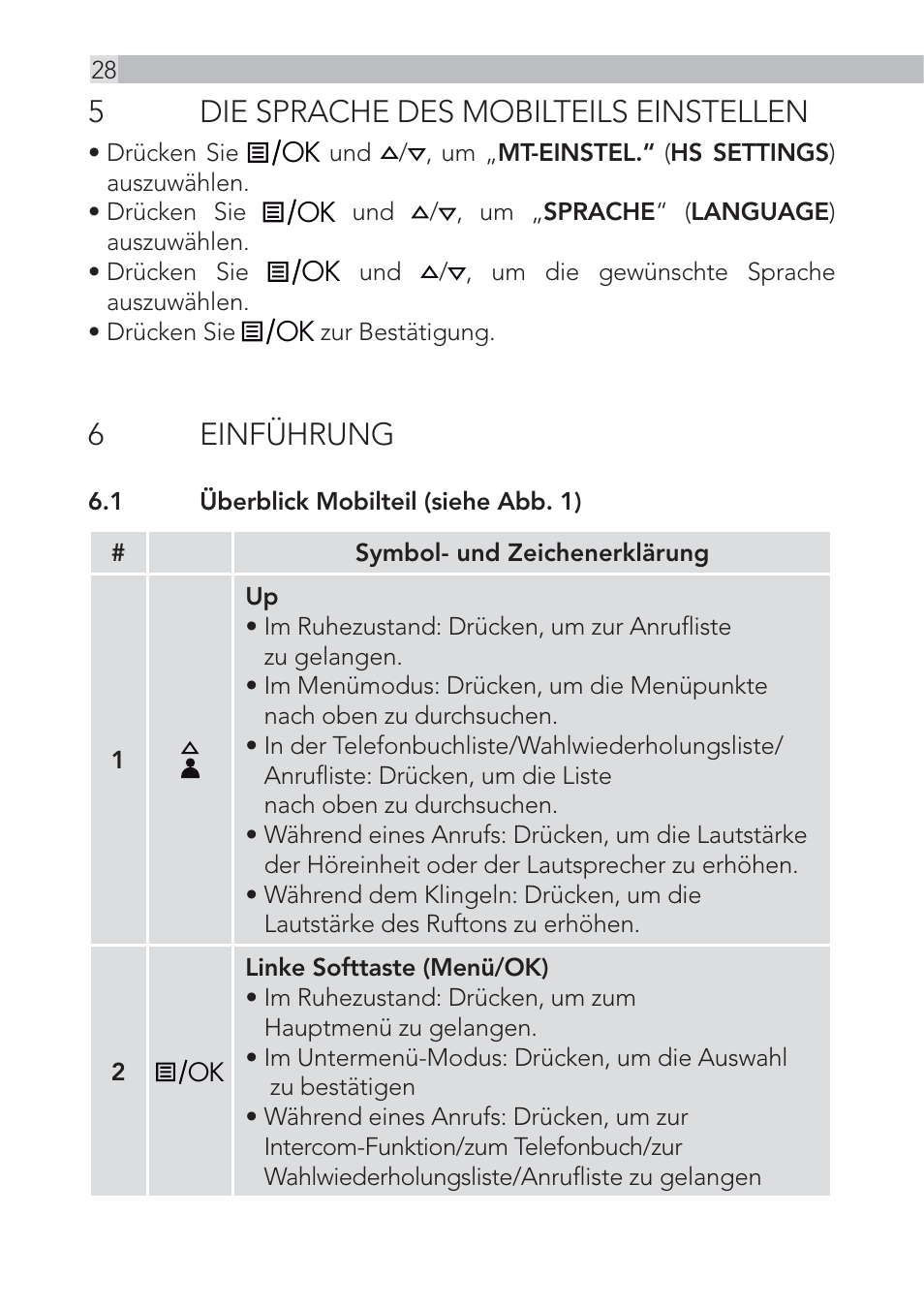 5die sprache des mobilteils einstellen, 6 einführung | AEG Voxtel D500 - d550bt User Manual | Page 28 / 100