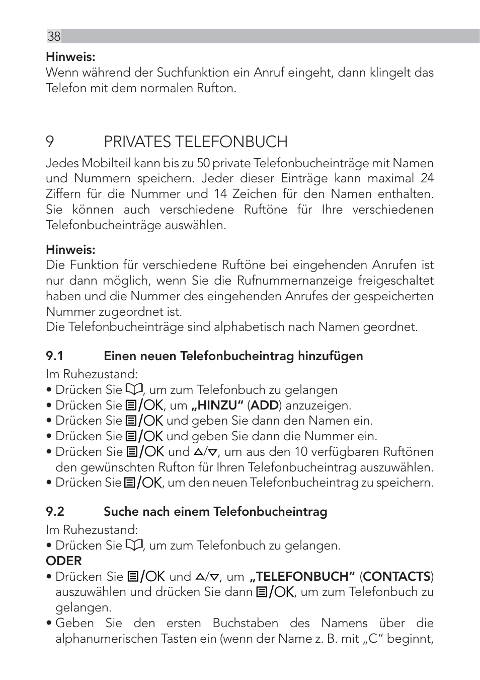 9 privates telefonbuch | AEG Voxtel D500 - d550bt User Manual | Page 38 / 100