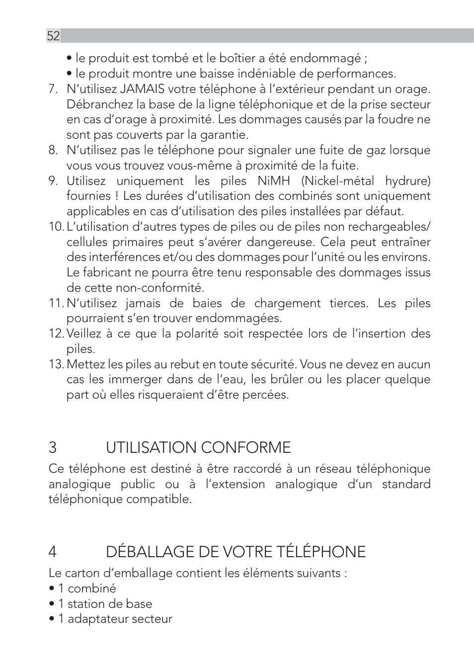 3 utilisation conforme, 4déballage de votre téléphone | AEG Voxtel D500 - d550bt User Manual | Page 52 / 100