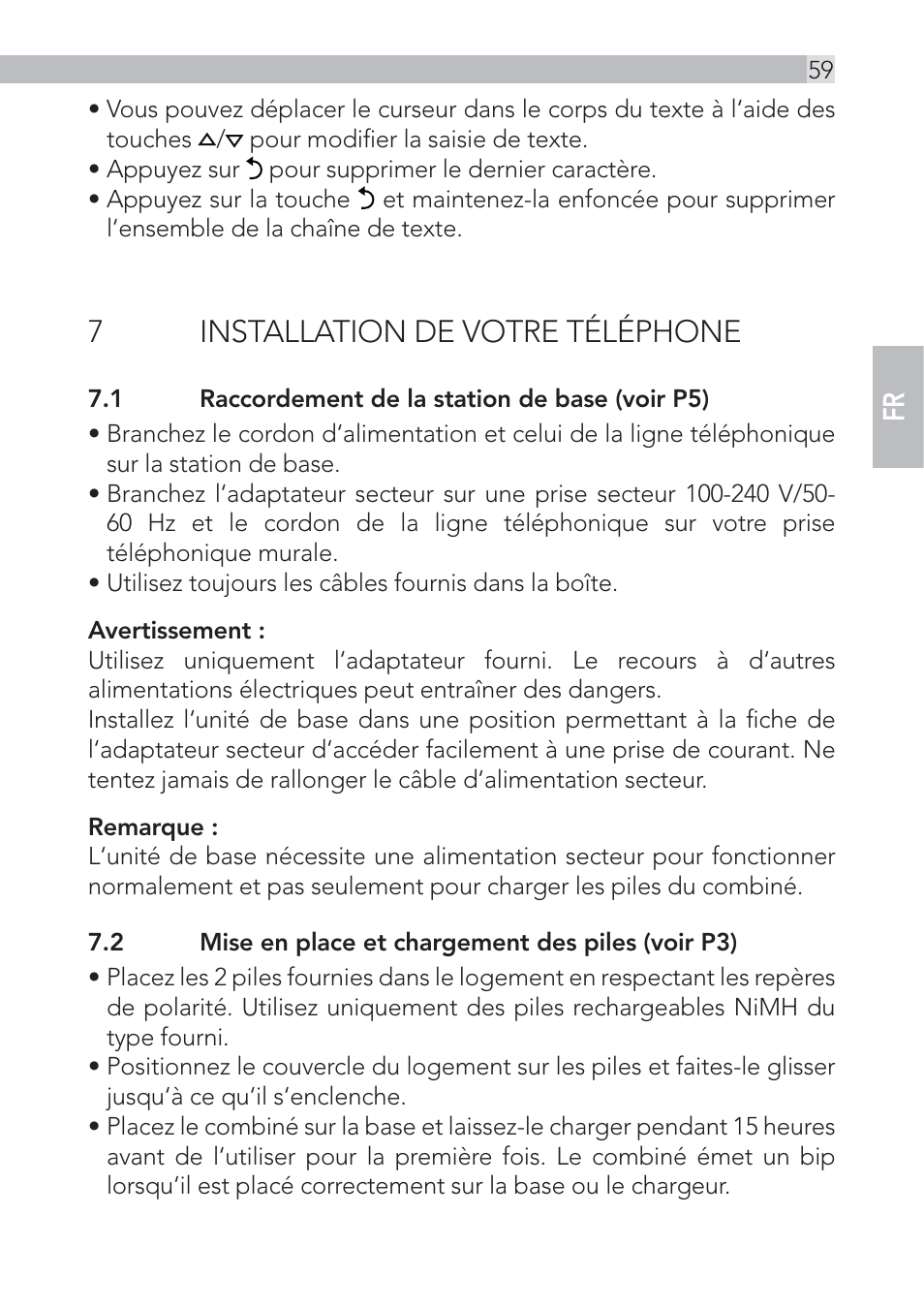 7installation de votre téléphone | AEG Voxtel D500 - d550bt User Manual | Page 59 / 100