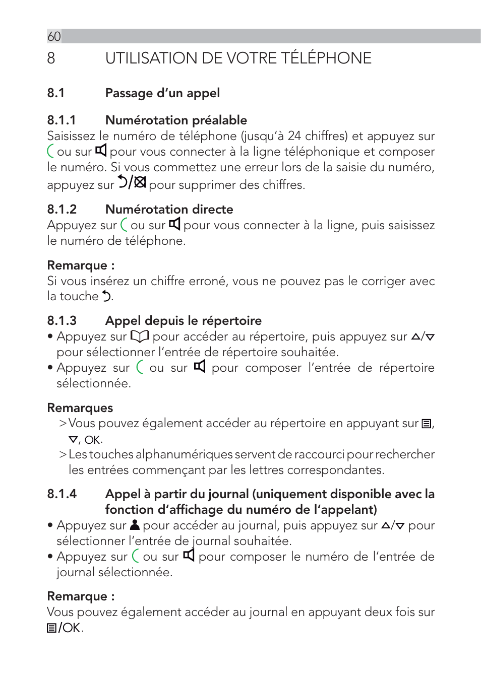 8utilisation de votre téléphone | AEG Voxtel D500 - d550bt User Manual | Page 60 / 100