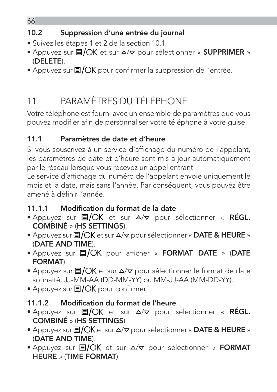 11 paramètres du téléphone | AEG Voxtel D500 - d550bt User Manual | Page 66 / 100