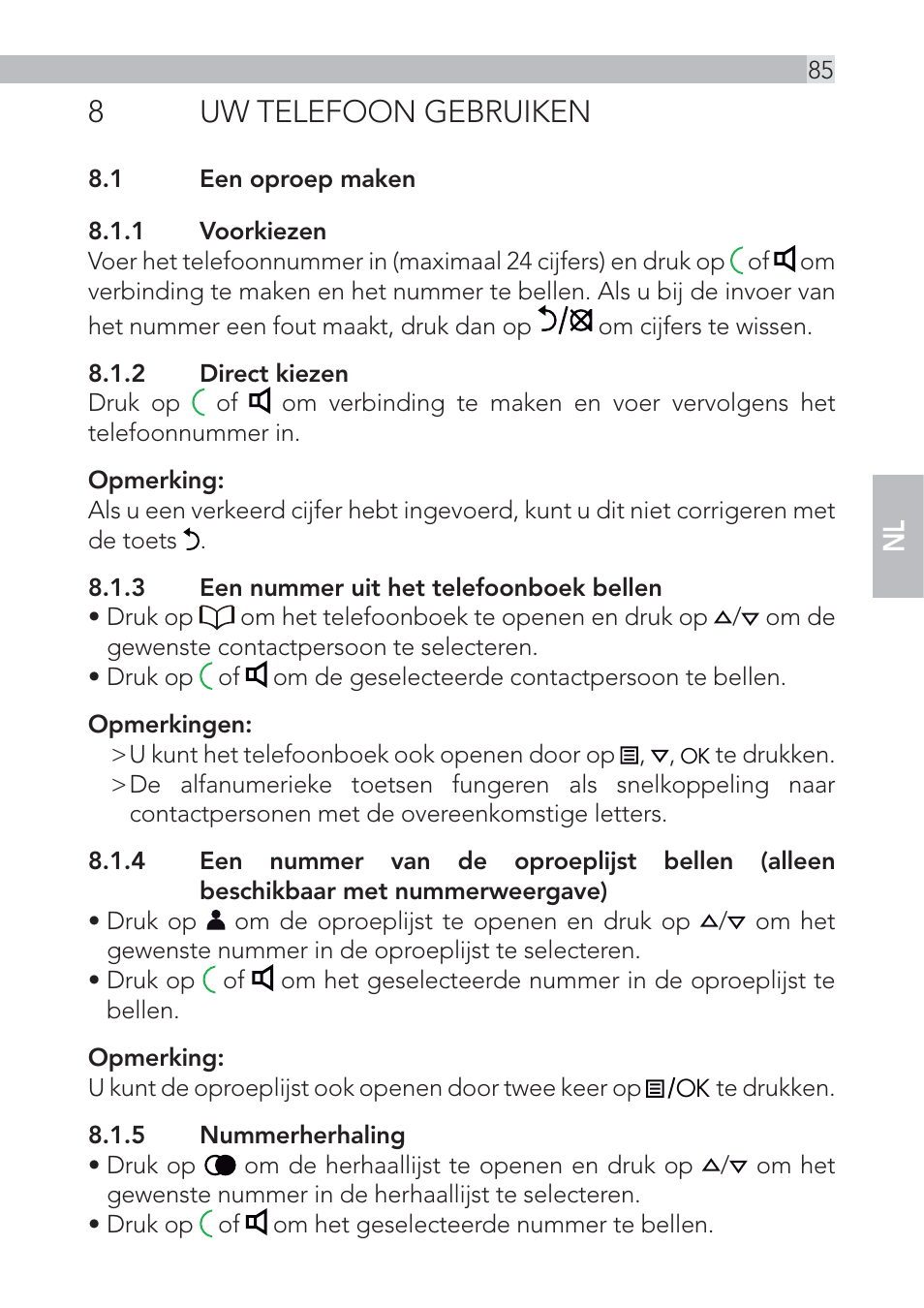 8uw telefoon gebruiken | AEG Voxtel D500 - d550bt User Manual | Page 85 / 100