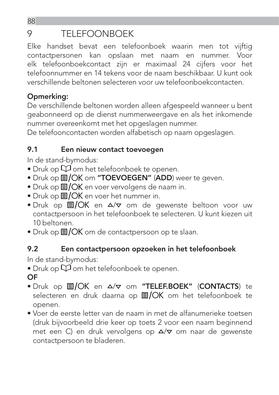 9 telefoonboek | AEG Voxtel D500 - d550bt User Manual | Page 88 / 100