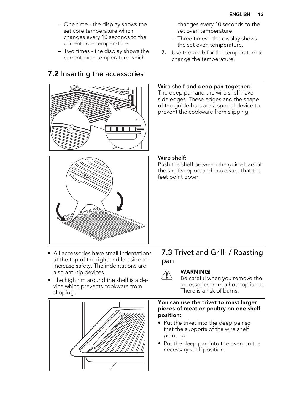 2 inserting the accessories, 3 trivet and grill- / roasting pan | AEG BE5304001M User Manual | Page 13 / 40