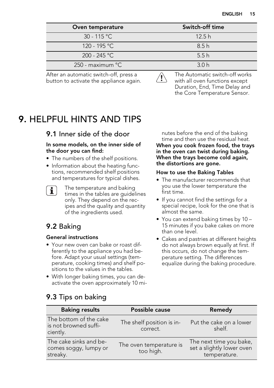 Helpful hints and tips, 1 inner side of the door, 2 baking | 3 tips on baking | AEG BE5304001M User Manual | Page 15 / 40