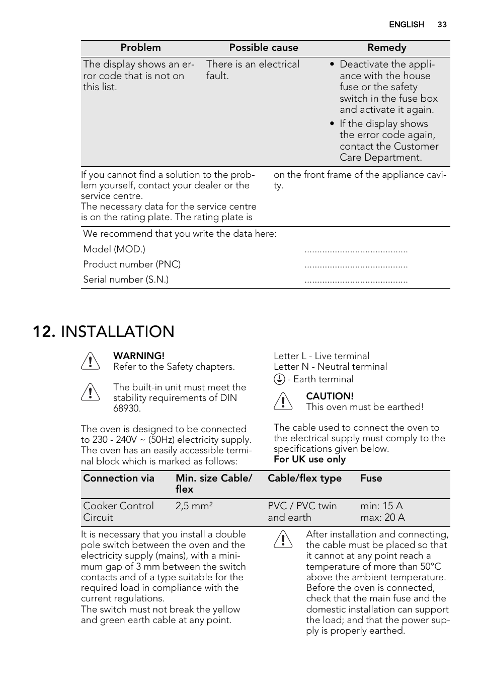 Installation | AEG BE5304001M User Manual | Page 33 / 40