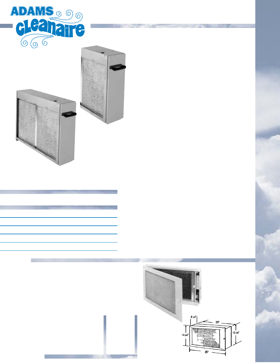 Electronic air cleaner, 24 volt central system electronic air cleaner, Adams cleanaire | Central system return grill electronic air cleaner | Adams Cleanaire User Manual | Page 2 / 4