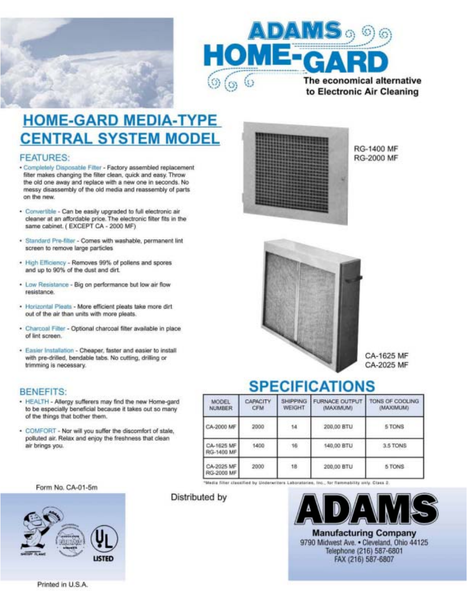 Adams Cleanaire User Manual | Page 4 / 4