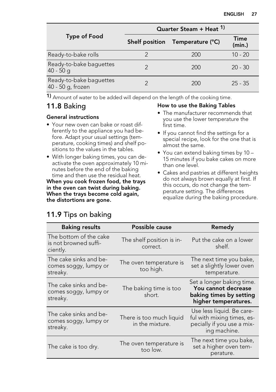 8 baking, 9 tips on baking | AEG BY9314001M User Manual | Page 27 / 52