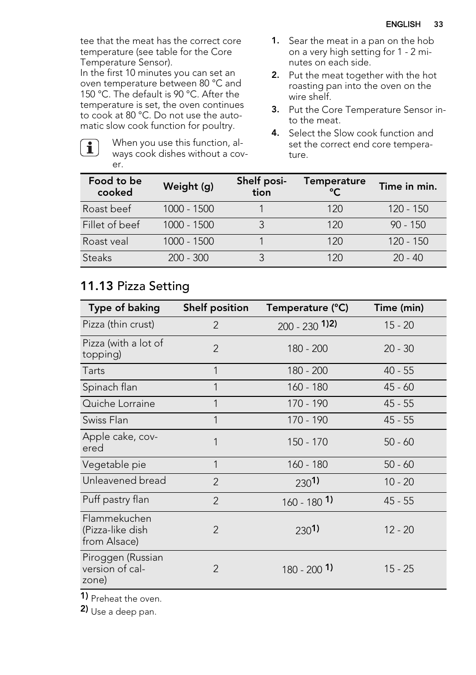 13 pizza setting | AEG BY9314001M User Manual | Page 33 / 52