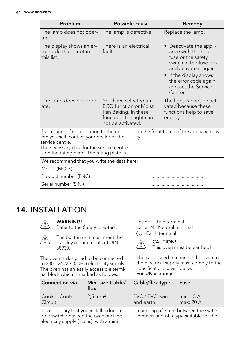 Installation | AEG BY9314001M User Manual | Page 44 / 52