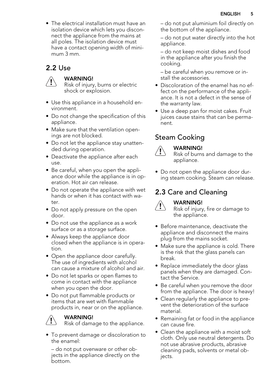 2 use, Steam cooking, 3 care and cleaning | AEG BY9314001M User Manual | Page 5 / 52