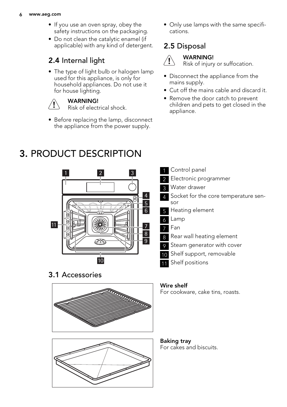 Product description, 4 internal light, 5 disposal | 1 accessories | AEG BY9314001M User Manual | Page 6 / 52