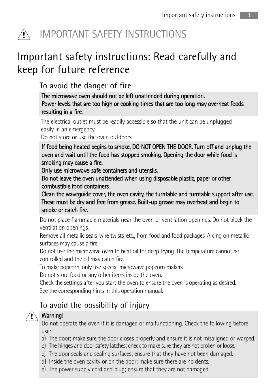 Important safety instructions | AEG MCD3885E-M User Manual | Page 3 / 36