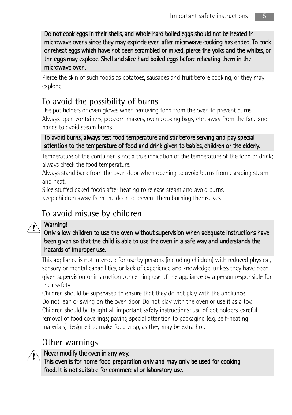 Other warnings | AEG MCD3885E-M User Manual | Page 5 / 36