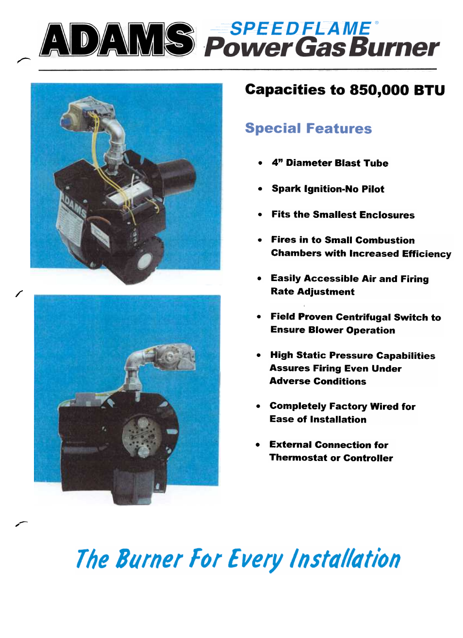 Adams Speedflame Power Gas Burner User Manual | 2 pages