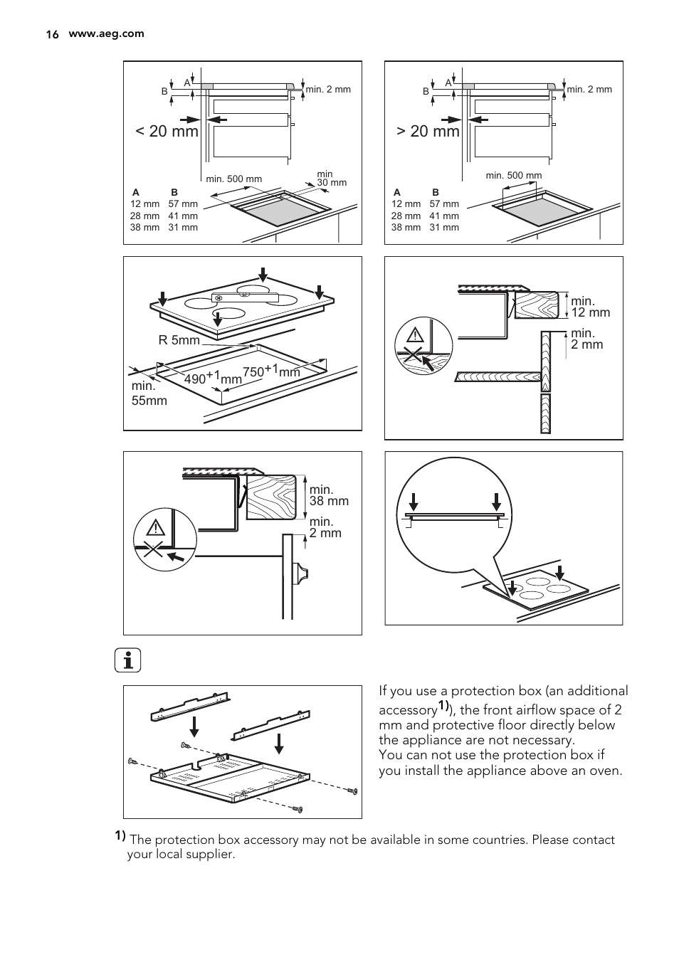 20 mm | AEG HK884400XG User Manual | Page 16 / 24