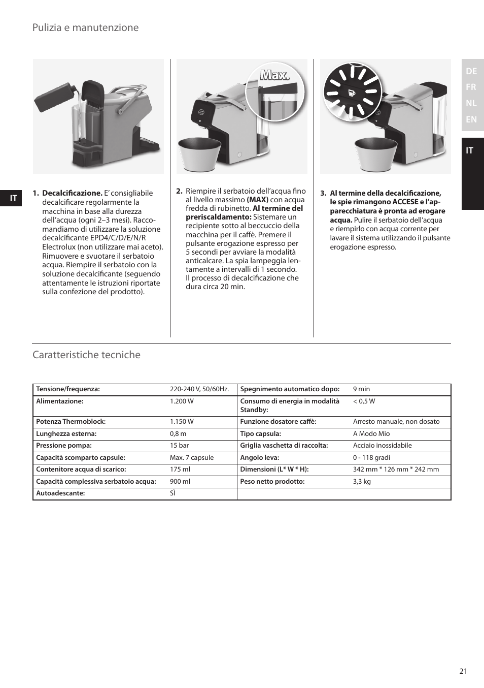 Pulizia e manutenzione, Caratteristiche tecniche | AEG LM5100-U User Manual | Page 21 / 24