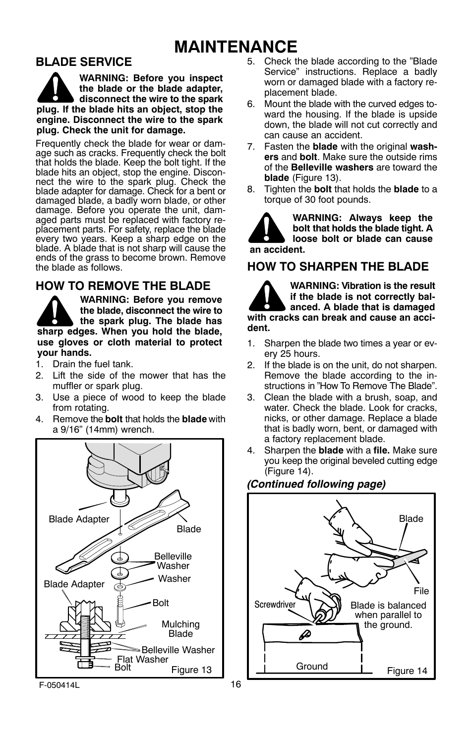 Maintenance, Blade service, How to remove the blade | How to sharpen the blade | Adams 22 User Manual | Page 16 / 28