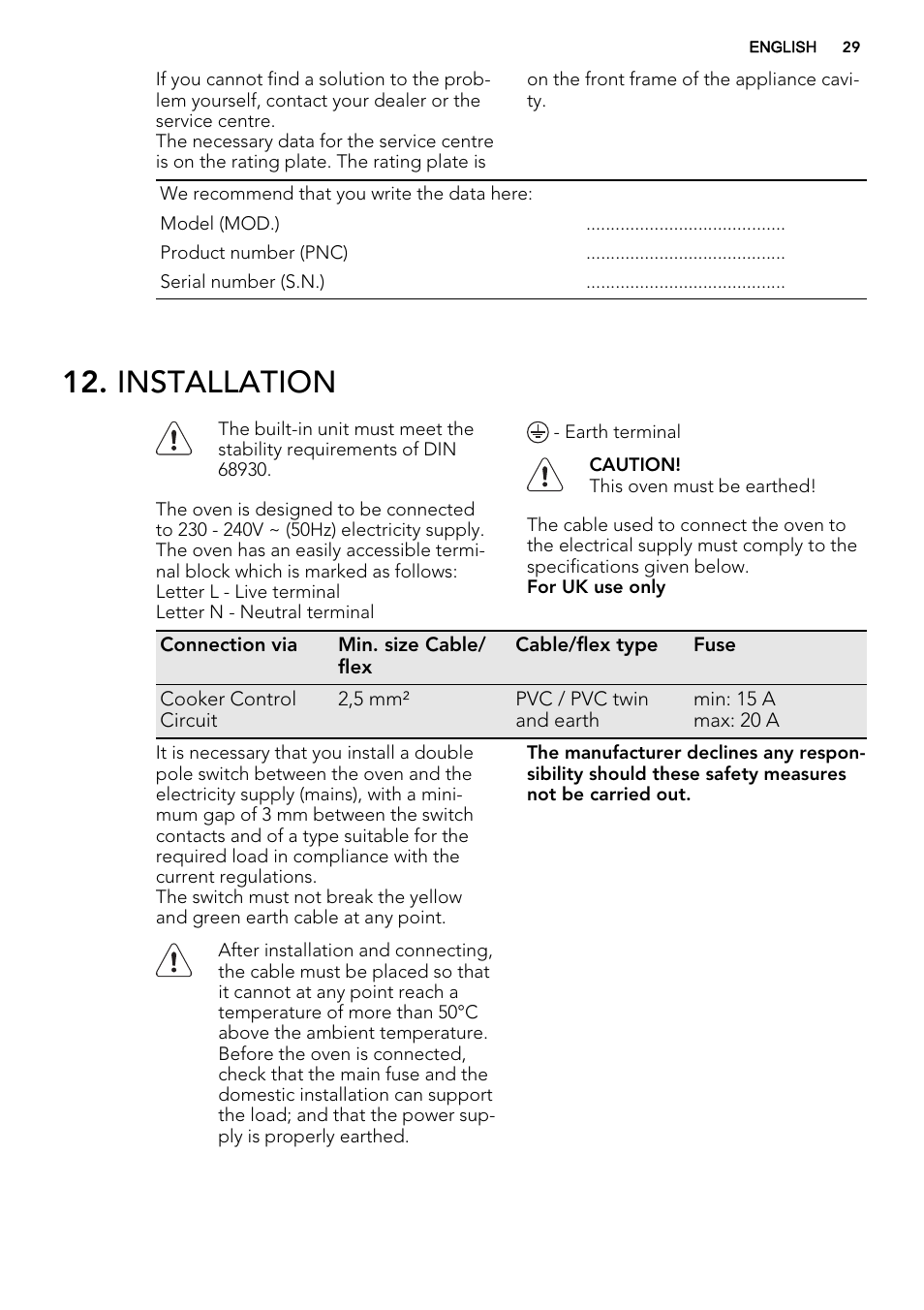 Installation | AEG BP3003021M User Manual | Page 29 / 36