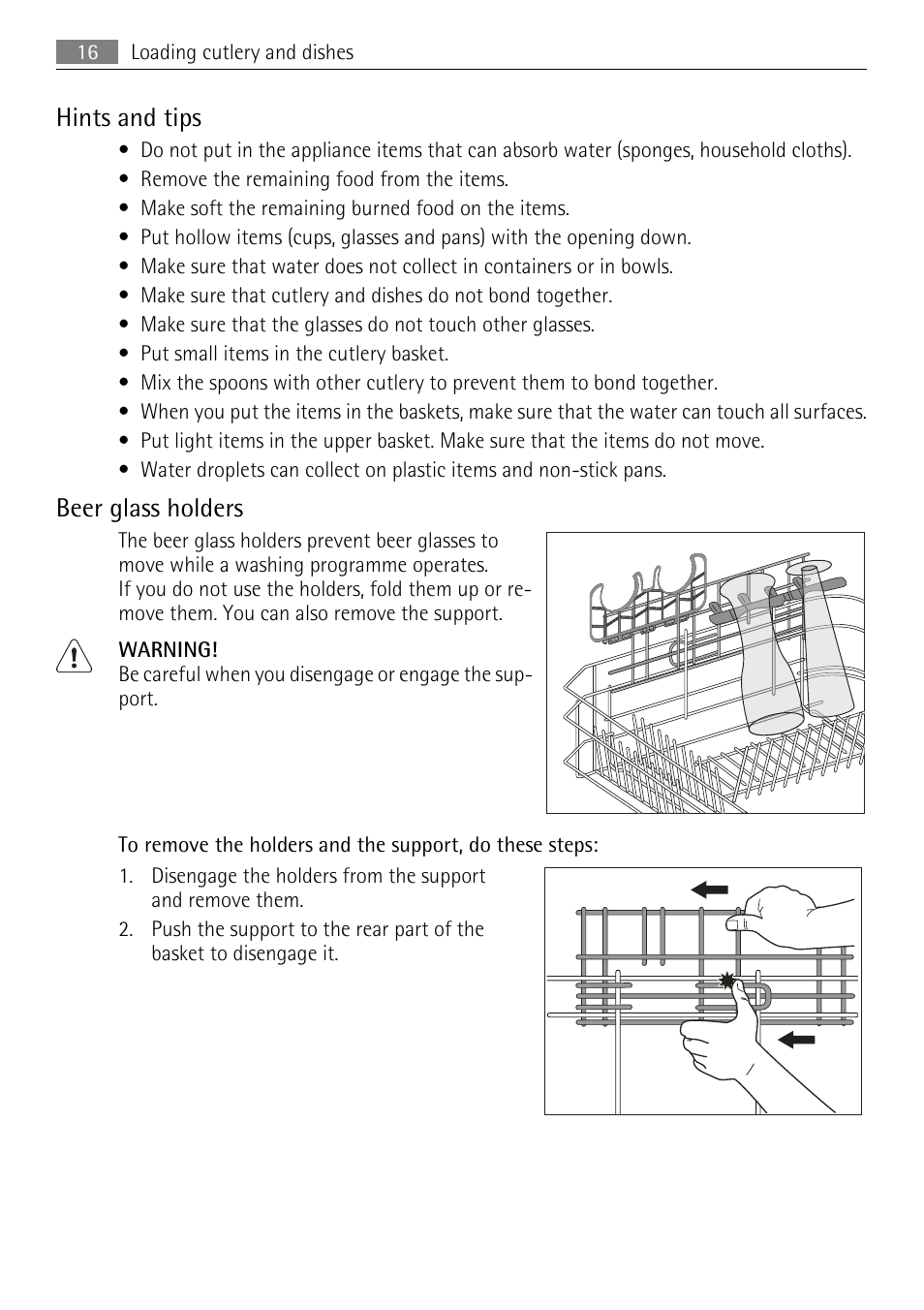 Hints and tips, Beer glass holders | AEG F65040IM0P User Manual | Page 16 / 28