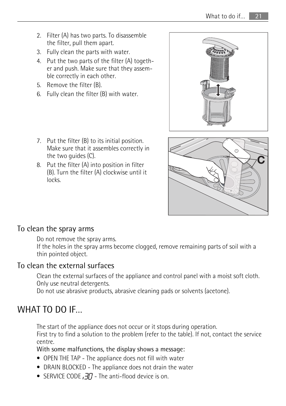 What to do if | AEG F65040IM0P User Manual | Page 21 / 28