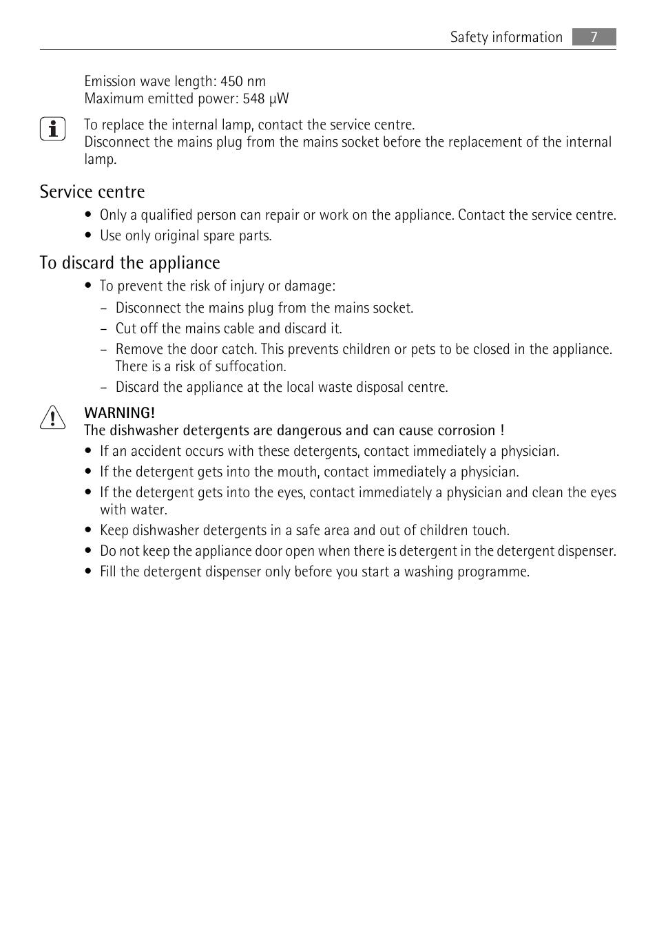 Service centre | AEG F65040IM0P User Manual | Page 7 / 28