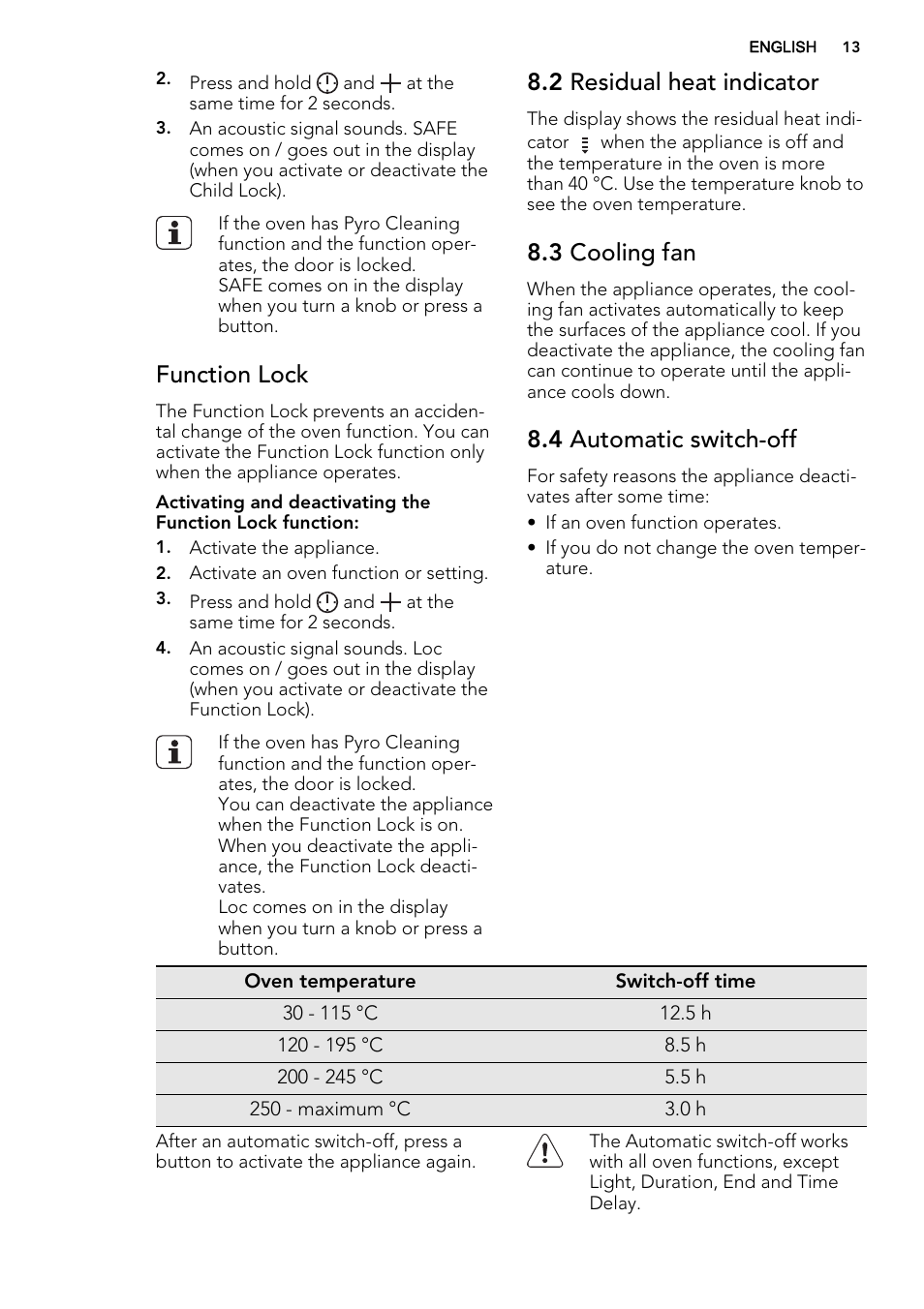 Function lock, 2 residual heat indicator, 3 cooling fan | 4 automatic switch-off | AEG BE5304001B User Manual | Page 13 / 40