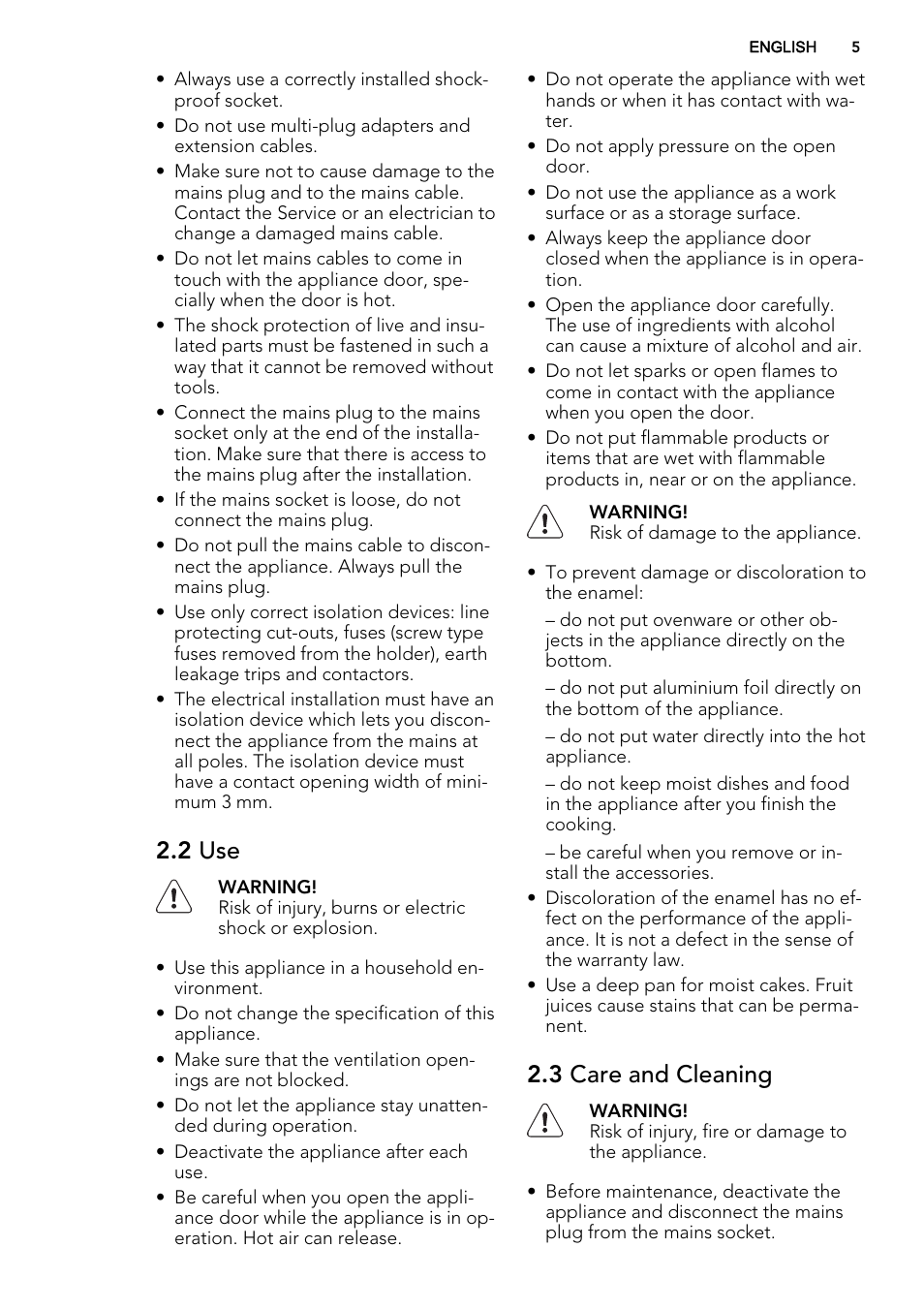 2 use, 3 care and cleaning | AEG BE5304001B User Manual | Page 5 / 40