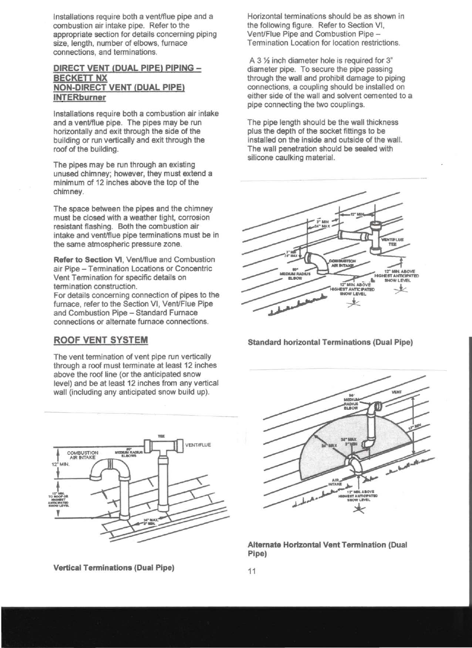 Direct vent fpual, Roof vent system | Adams Condensing Oil-Fired Furnace User Manual | Page 12 / 25