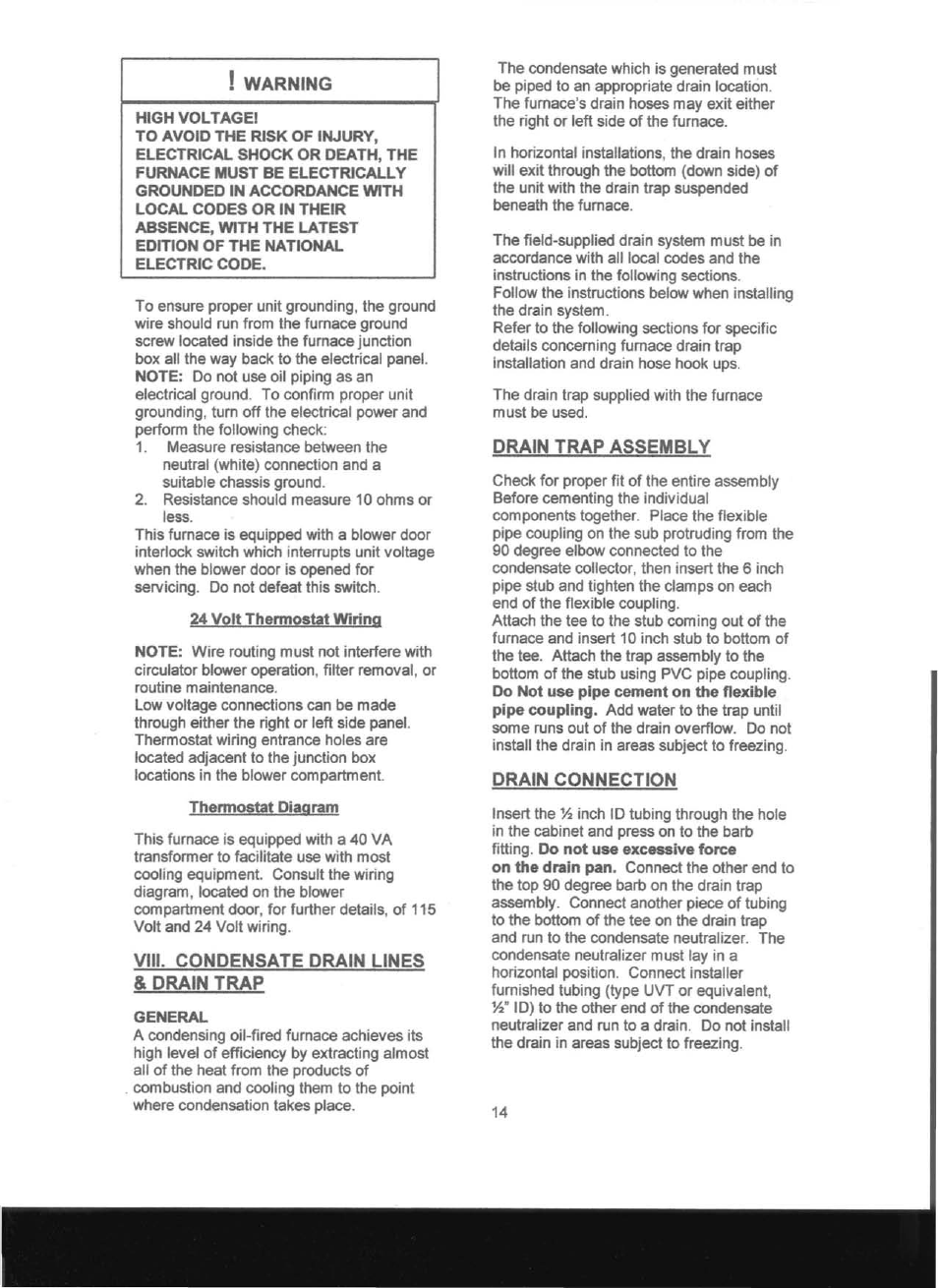 24 volt thermostat wiring, Thermostat diagram, General | Adams Condensing Oil-Fired Furnace User Manual | Page 15 / 25