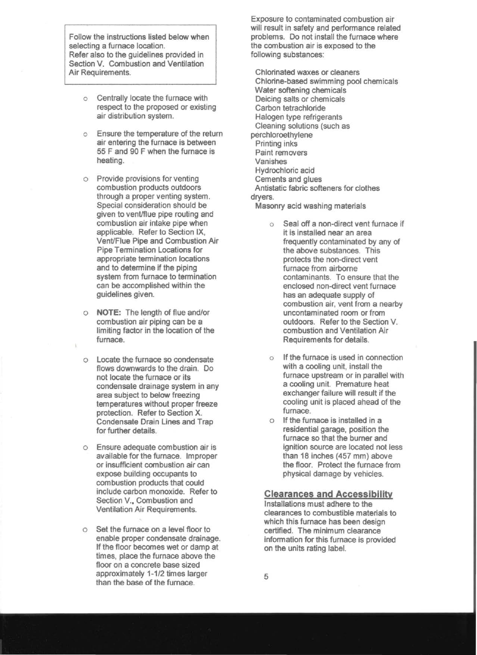 Clearances and accessibility | Adams Condensing Oil-Fired Furnace User Manual | Page 6 / 25