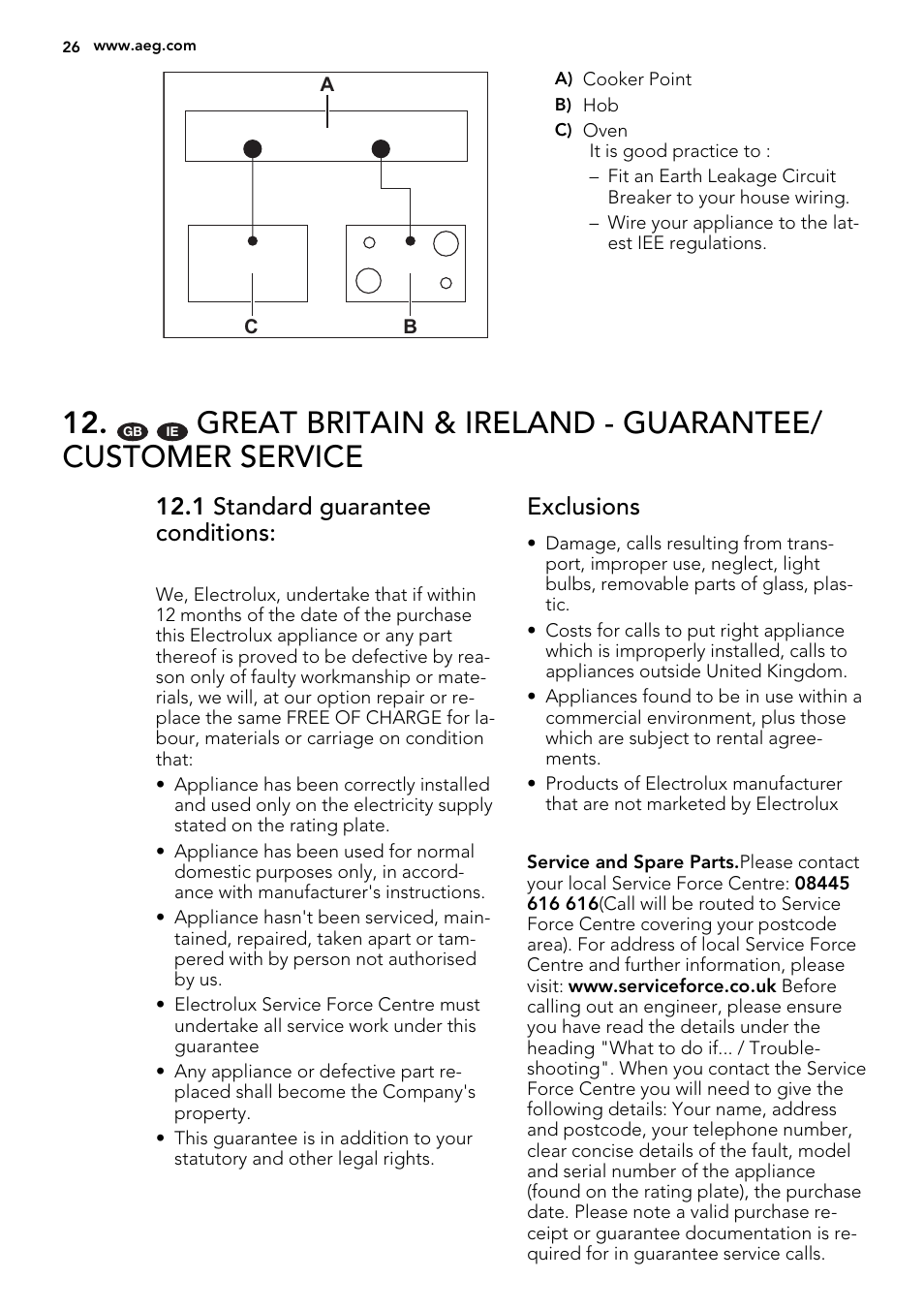 1 standard guarantee conditions, Exclusions | AEG NC7003000M User Manual | Page 26 / 32