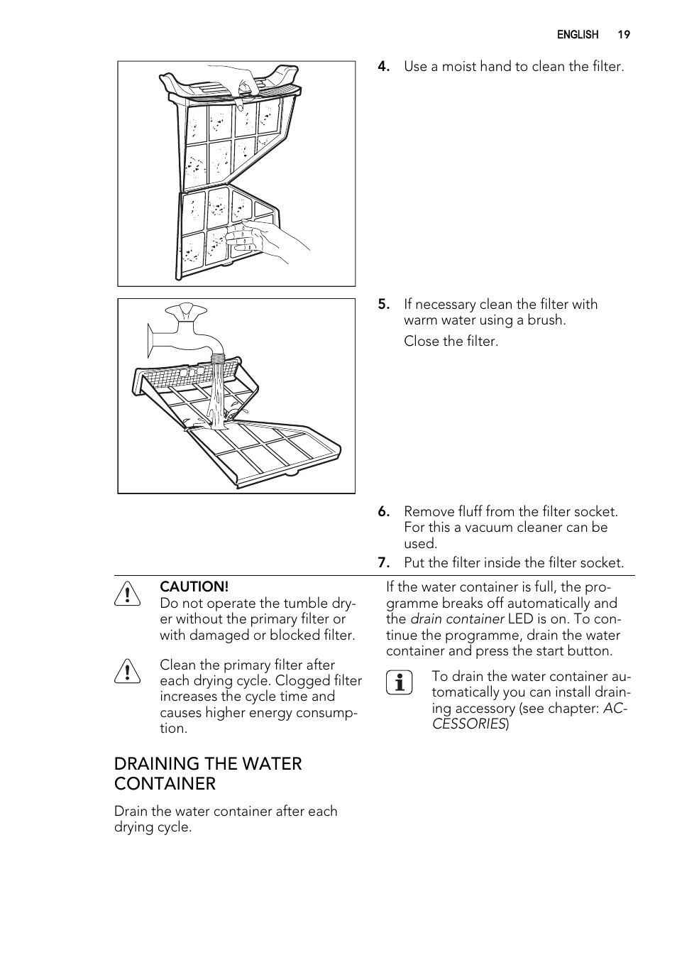 Draining the water container | AEG T86280IC User Manual | Page 19 / 32