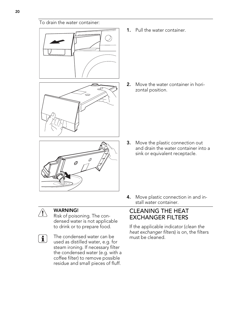 Cleaning the heat exchanger filters | AEG T86280IC User Manual | Page 20 / 32