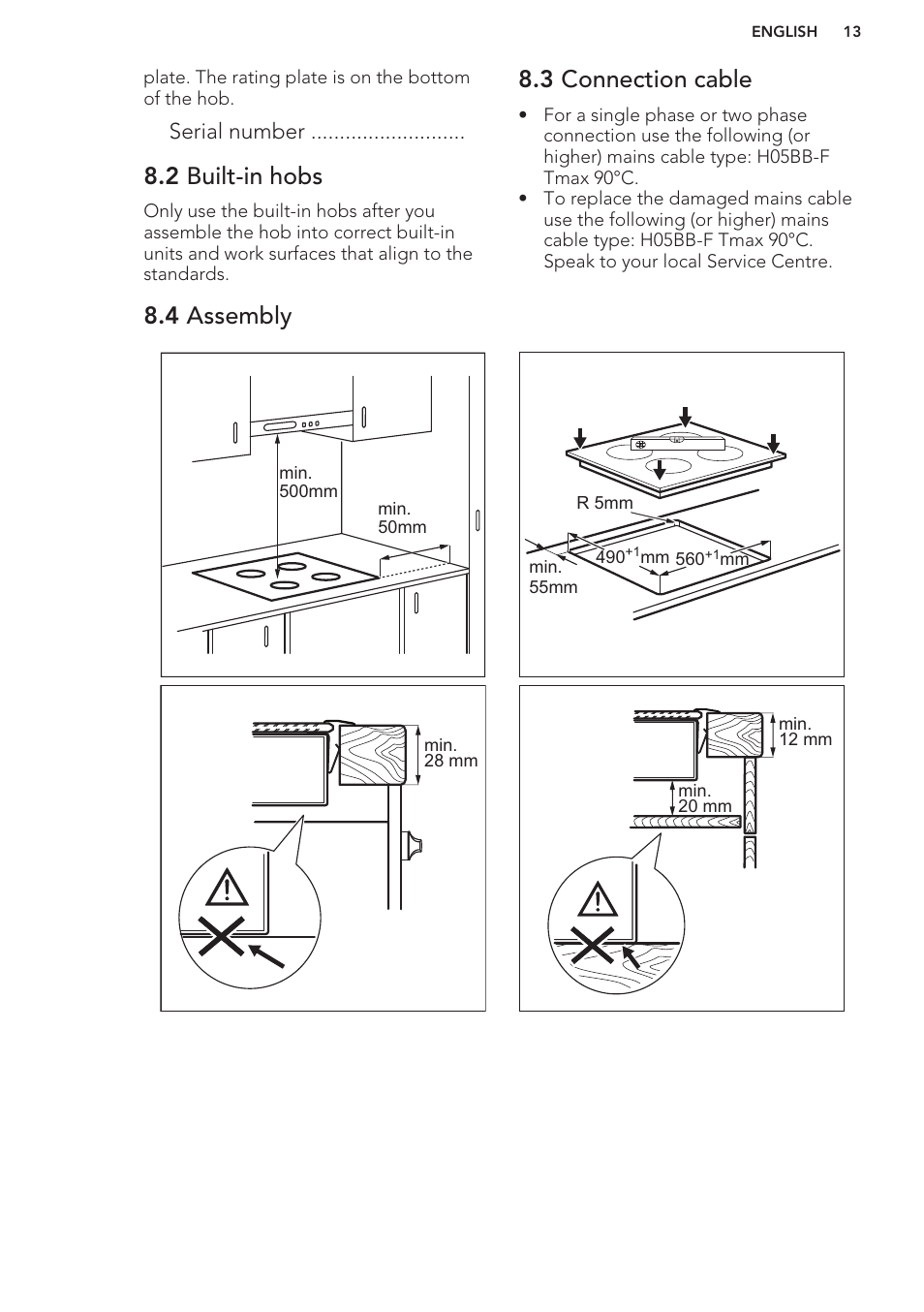 2 built-in hobs, 3 connection cable, 4 assembly | AEG HK624010FB User Manual | Page 13 / 16
