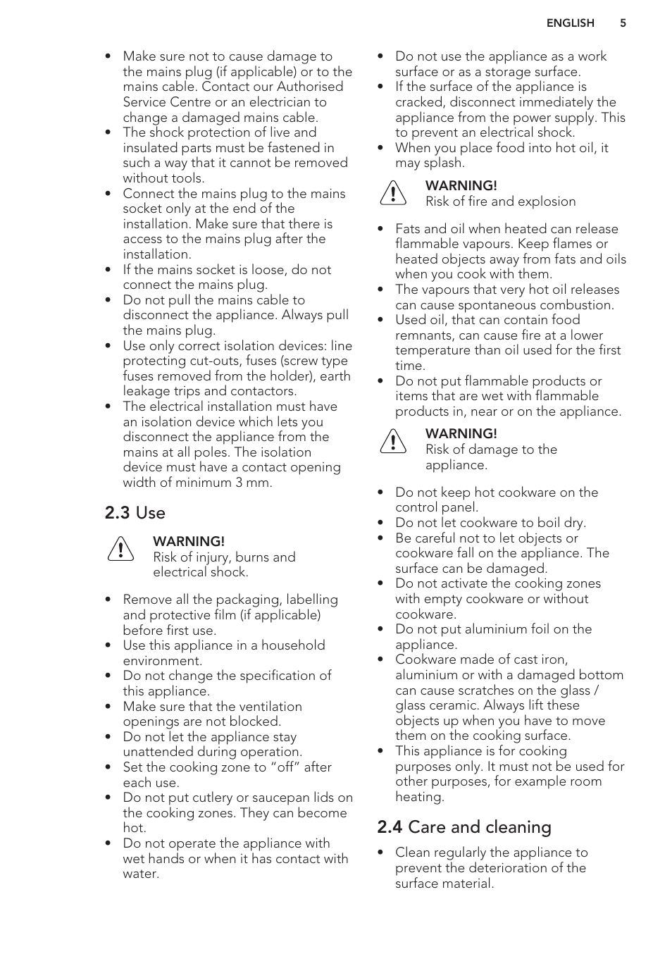 3 use, 4 care and cleaning | AEG HK624010FB User Manual | Page 5 / 16