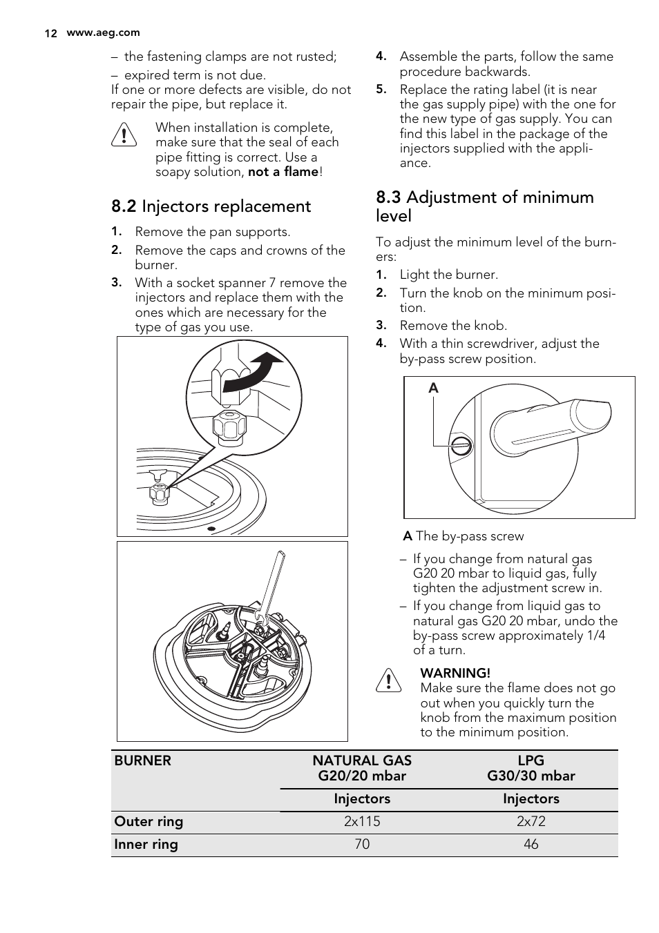 2 injectors replacement, 3 adjustment of minimum level | AEG HC452400EB User Manual | Page 12 / 20