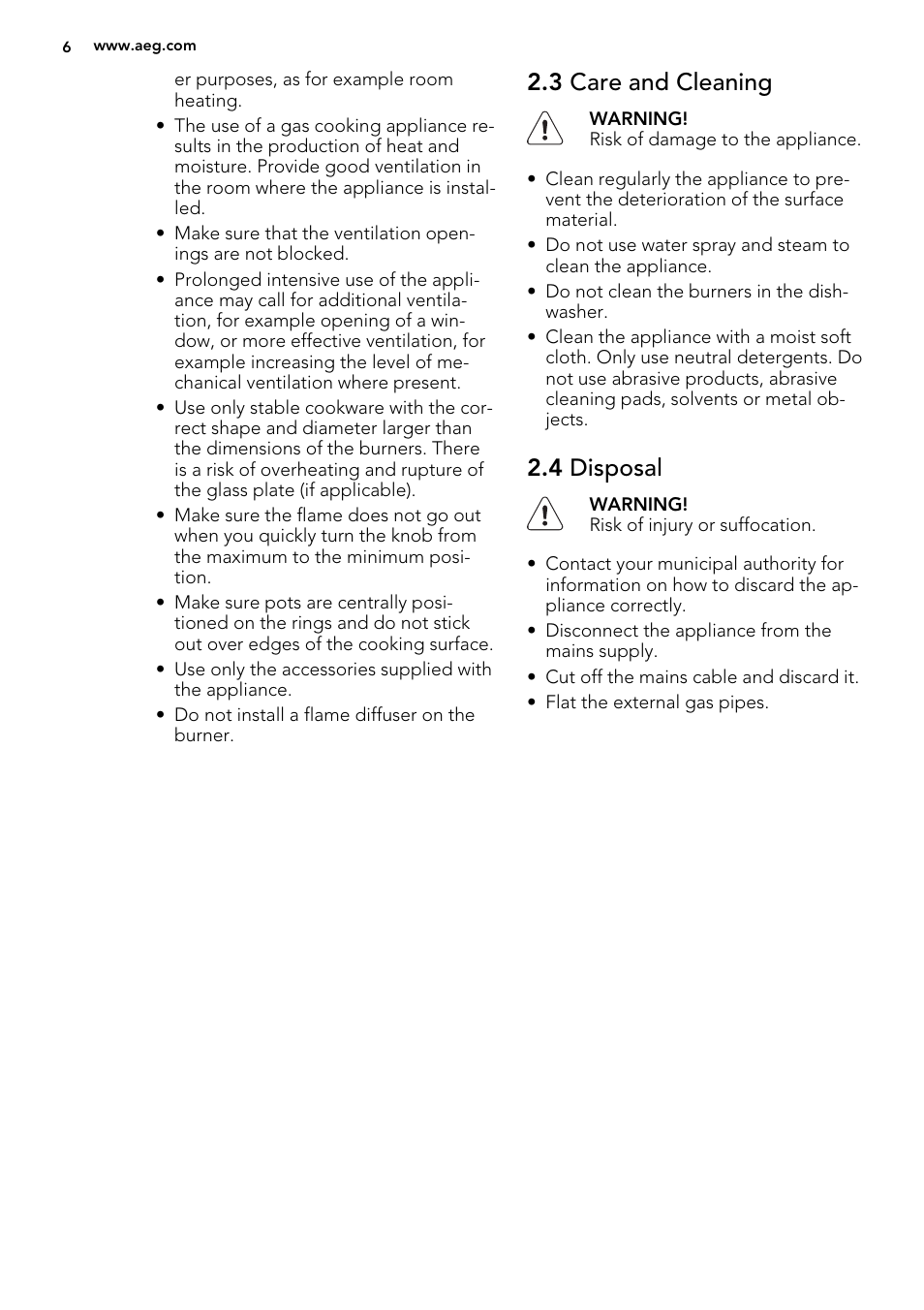 3 care and cleaning, 4 disposal | AEG HC452400EB User Manual | Page 6 / 20