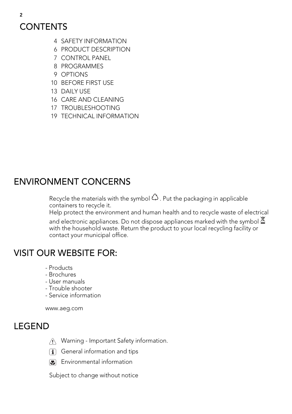 AEG F78400VI0P User Manual | Page 2 / 24