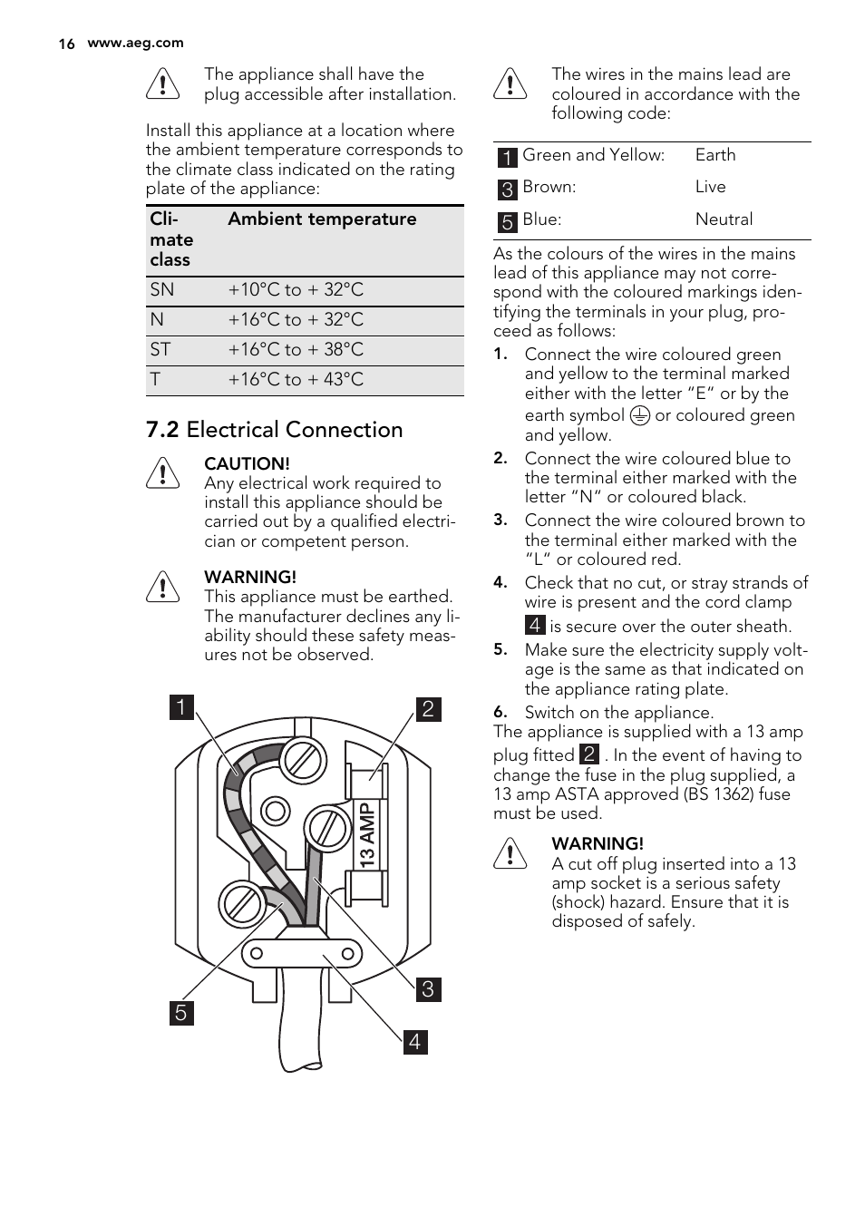 2 electrical connection | AEG SKS61840S1 User Manual | Page 16 / 20