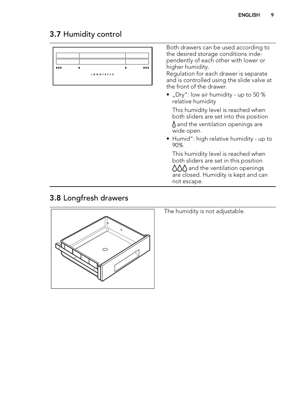 7 humidity control, 8 longfresh drawers | AEG SKS61840S1 User Manual | Page 9 / 20