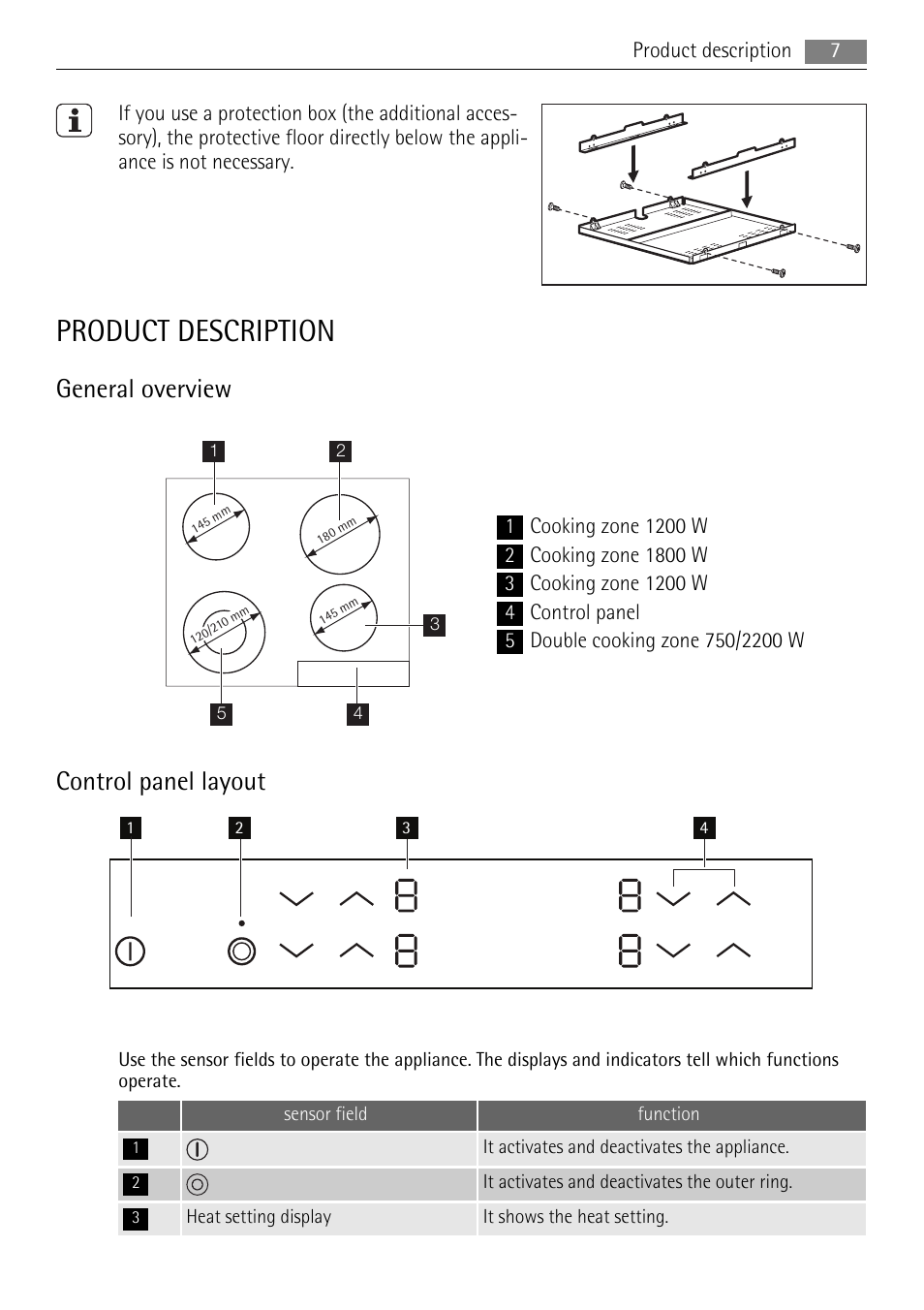 Product description, General overview, Control panel layout | AEG HK854080FB User Manual | Page 7 / 16