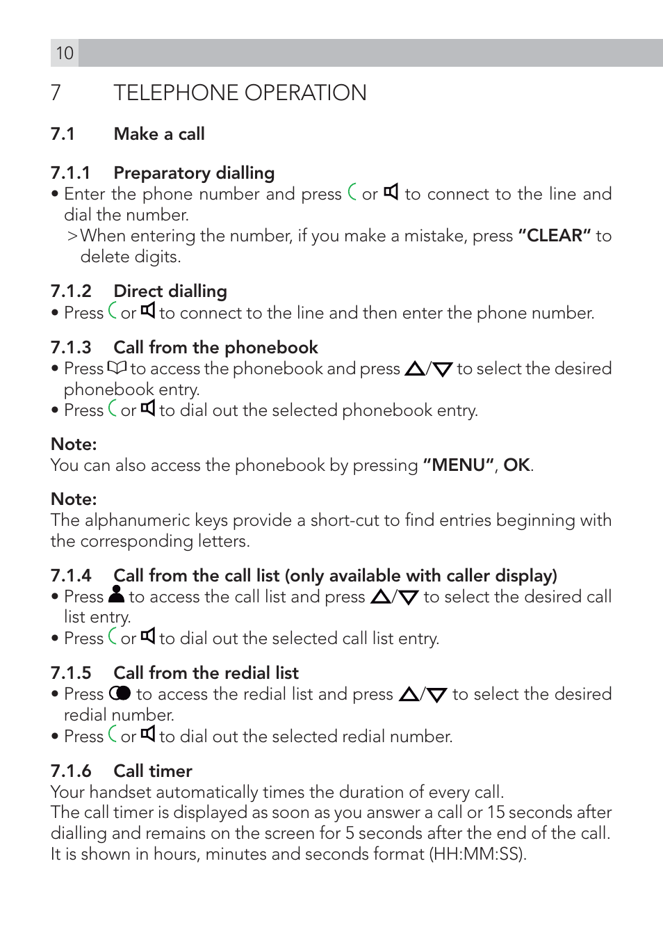 7 telephone operation | AEG Voxtel D575 User Manual | Page 10 / 136