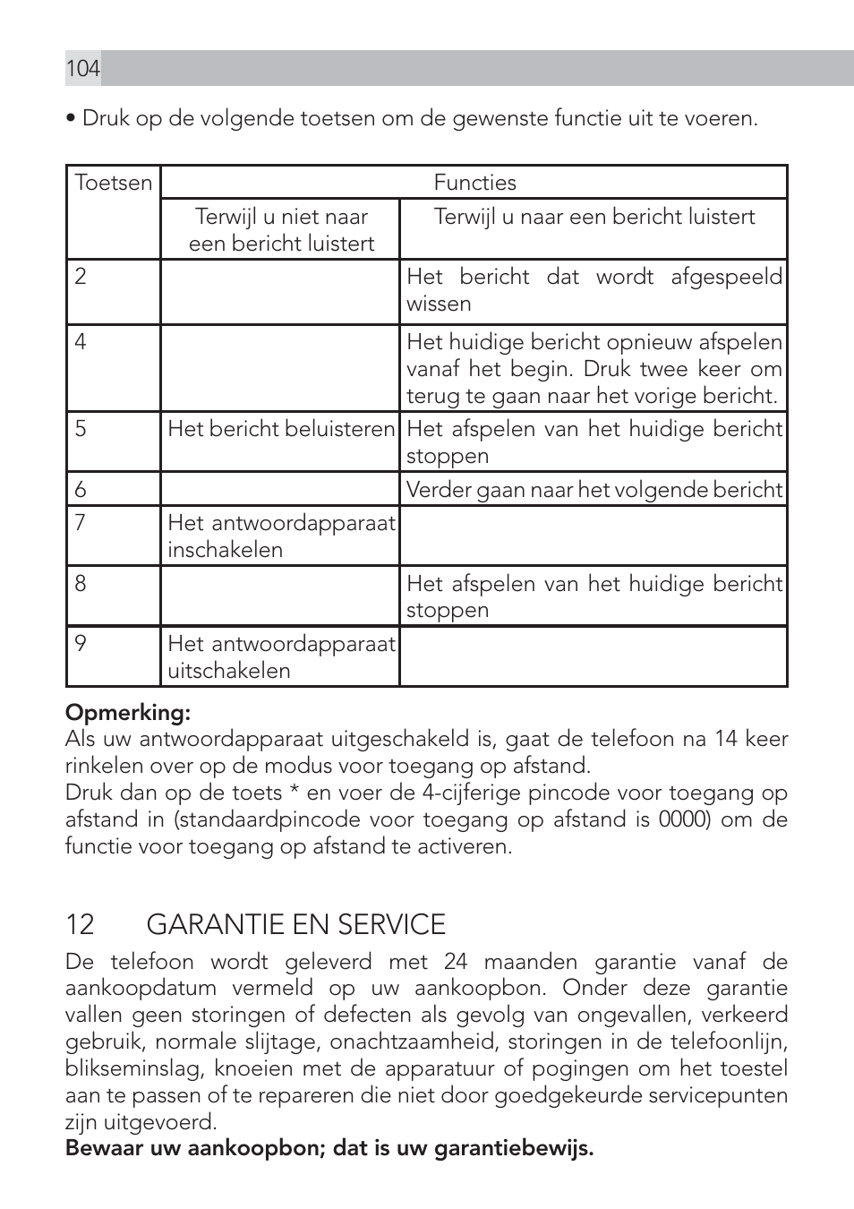 12 garantie en service | AEG Voxtel D575 User Manual | Page 104 / 136