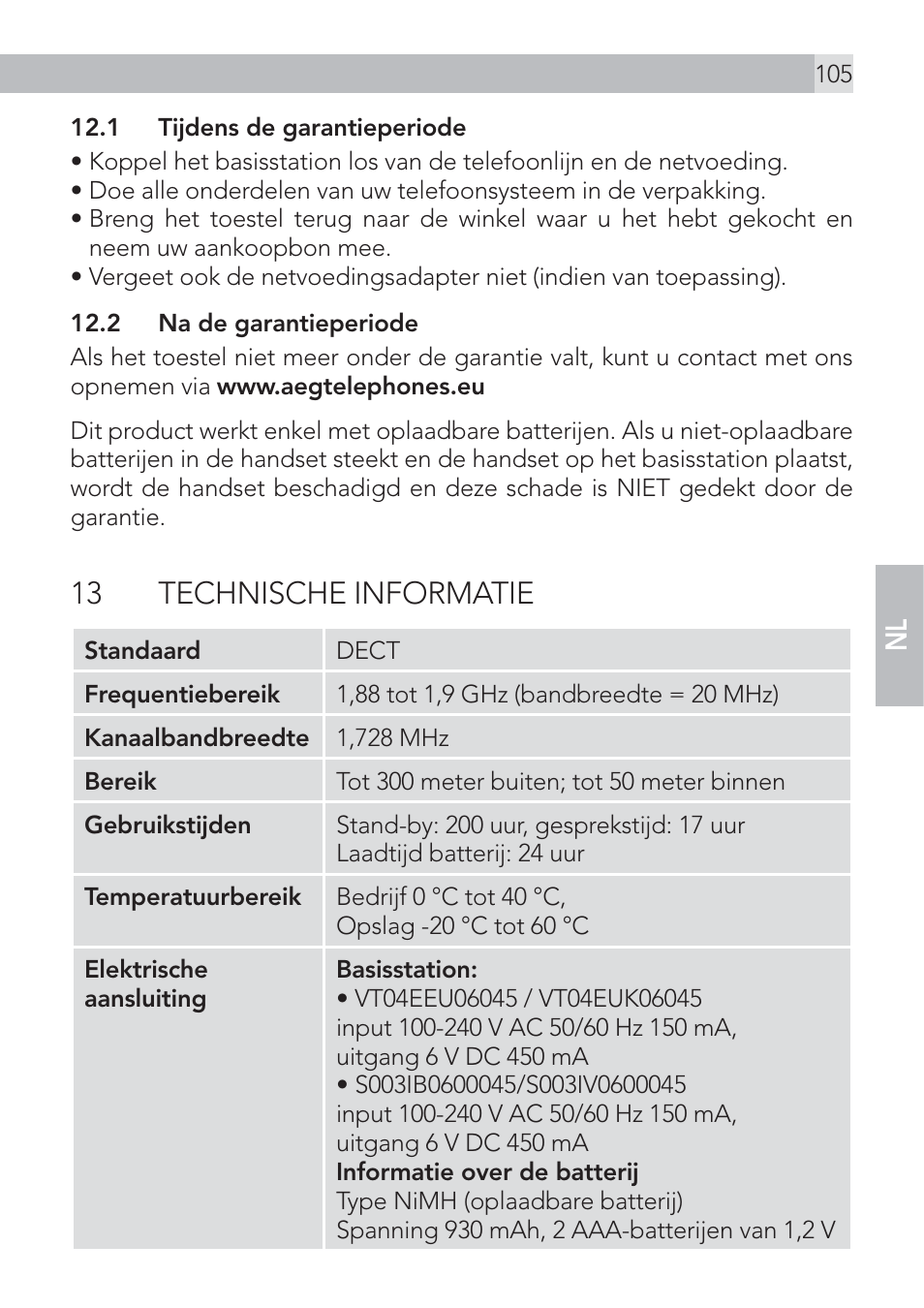 13 technische informatie | AEG Voxtel D575 User Manual | Page 105 / 136