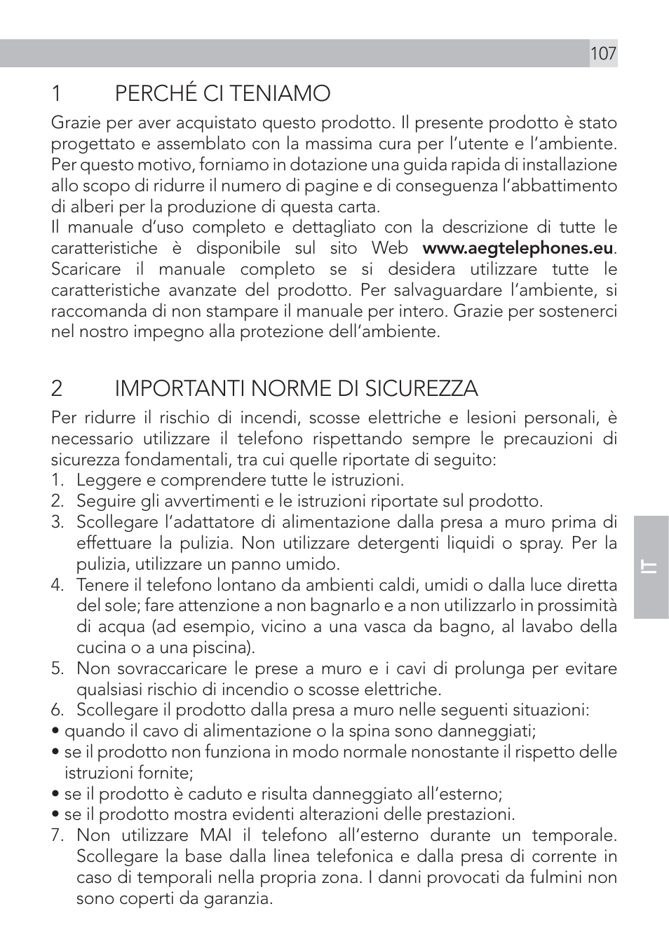 1perché ci teniamo, 2importanti norme di sicurezza | AEG Voxtel D575 User Manual | Page 107 / 136